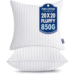 MIULEE 20x20 Pillow Inserts, Firm and Fluffy Decorative Square Throw Pillows for Couch Sofa Bed, Down Alternative with 100% Cotton Cover, Pack of 2