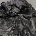 MANSDOUR Men's Faux Leather Jacket Warm Black Fleece Lined Motorcycle Bomber Jacket with Hood, Large 
