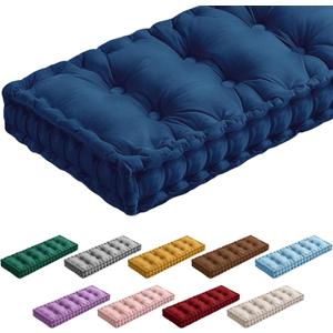 Bench Cushions for Indoor Furniture 42x16 in Velvet Kitchen Dining Piano Window Seat Cushion, Tufted Patio Porch Swing Thicken Bench Pad Memory Foam(Royal Blue)
