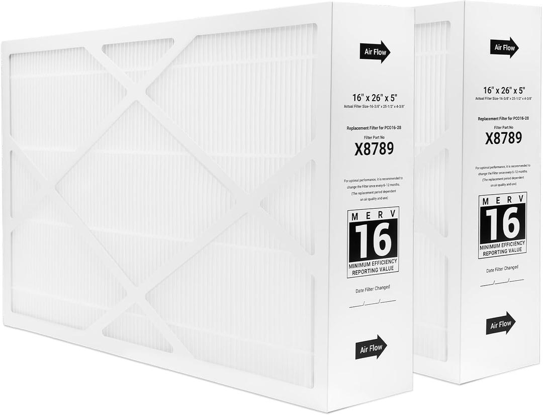 X8789 Filter 16 x 26 x 5 MERV 16, Compatible with Lennox X8789 MERV 16 Filter & PureAir PCO16-28, 16 x 26 x 5 Furnace Filter, 2-Pack