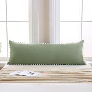 Avocado Green Body Pillow Cover 20x54 Body Pillow Cover Cute White Pom Poms Fringe Design Boho Chic Decor Long Pillow Case Cover with Pocket Closure (54" x 20" (Pack of 1))