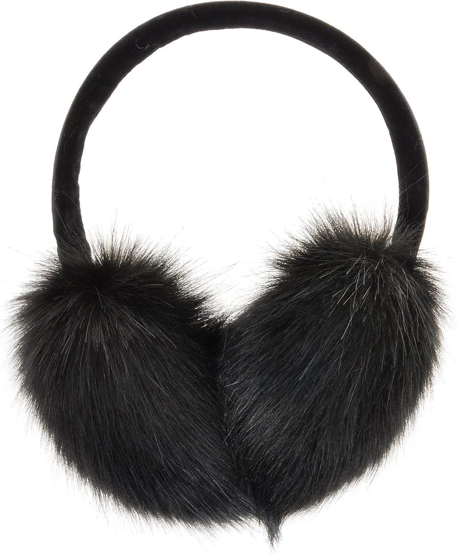 ZLYC Womens Girls Winter Fashion Adjustable Faux Fur EarMuffs Ear Warmers (Black)