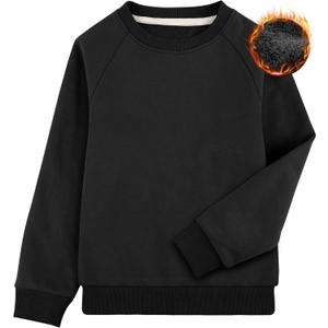 BIG ELEPHANT Boys Crewneck Sweatshirt Youth Fleece Sweatshirts Long Sleeve Basic Pullover Soft Warm Thin Fleece for Kids (XX-Small, Black)