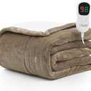 Homemate Electric Heated Blanket Throw - 50"x60" Heating Blanket Throw Size 1/2/4/6/8 Hours Auto-off 10 Heat Level Heat Blanket Over-heat Protection Flannel Sherpa Big Heater Blanket ETL Certification (50 Inch x 60 Inch, Beige)