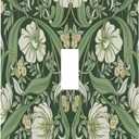 William Morris White/Green Vintage Floral Decorative Light Switch Cover Plate 1 Gang Single Toggle Switch Wall Plate Cover Electrical Device Faceplate for Bedroom Kitchen Decor 5 X 3 IN