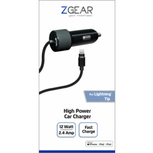 ZGear High Power Lightning Cable Car Charger - Black, 5 ft