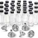 36 Pack, 2 oz Small Clear Glass Bottles w/Lid & 6 Stainless Steel Funnels - 60ml Boston Sample Bottles - Mini Travel Essential or Decorative Bottles for Potion, Juice, Wellness, Ginger Shots, Whiskey