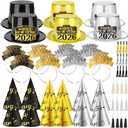 HEYPRIIL Upgraded Happy New Years Eve Party Supplies Hats 2026 for 26 Guests, New Year Decorations Hats Headband Cone Hat Noise Makers Party Favor Tiaras NYE Accessories