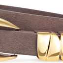XZQTIVE Women's Skinny Leather Belts Ladies Thin Waist Belts for Jeans Dress Pants Trendy Black Belt with Gold Buckle 25-30