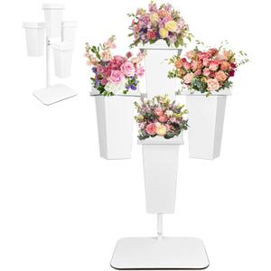 Flower Display Stand with Buckets, Flower Pot Stand, Flower Stand Metal, Florist Bouquet Shelf for Wedding, Party, Events, White