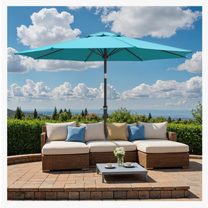 Outdoor Patio Umbrella, Table Umbrella with Push Button Tilt and Crank, 8 Ribs Market Umbrella