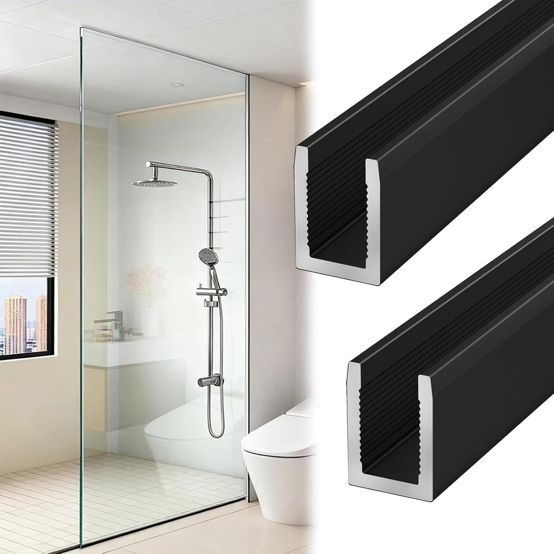 Black 3/8" Fixed Panel Shower Door Deep U-channel - 72" Length