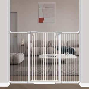 40.5" Extra Tall Baby Gate, 57.5"-60.2" Extra Wide Long Dog Pet Gate Indoor, Adjustable Safety Child Gate No Drill, Metal Auto Close Pet Proof Tall Gate for Stairs Doorway Kids, White