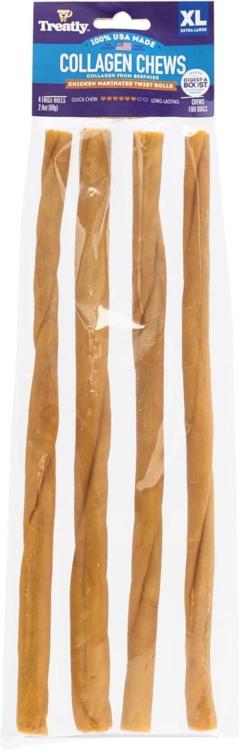 USA Collagen Twist Rolls 12-13" Dog Chew Treats - Chicken Marinade Flavor, 4 Count/1 Pack (EXP 03/31/29)