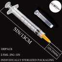 100 Pack 2ml (2.5ml) Plastic Luer Lock Syringa with 25Ga and Cap, Individually Sealed Wrapped, for Scientific Labs, Measuring Liquid, Refilling Cartridges or Glue Applicator