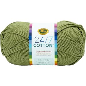 Lion Brand Yarn Lightweight 24/7 Cotton Yarn for Knitting, Crocheting, and Crafts, Bay Leaf, 1 Pack