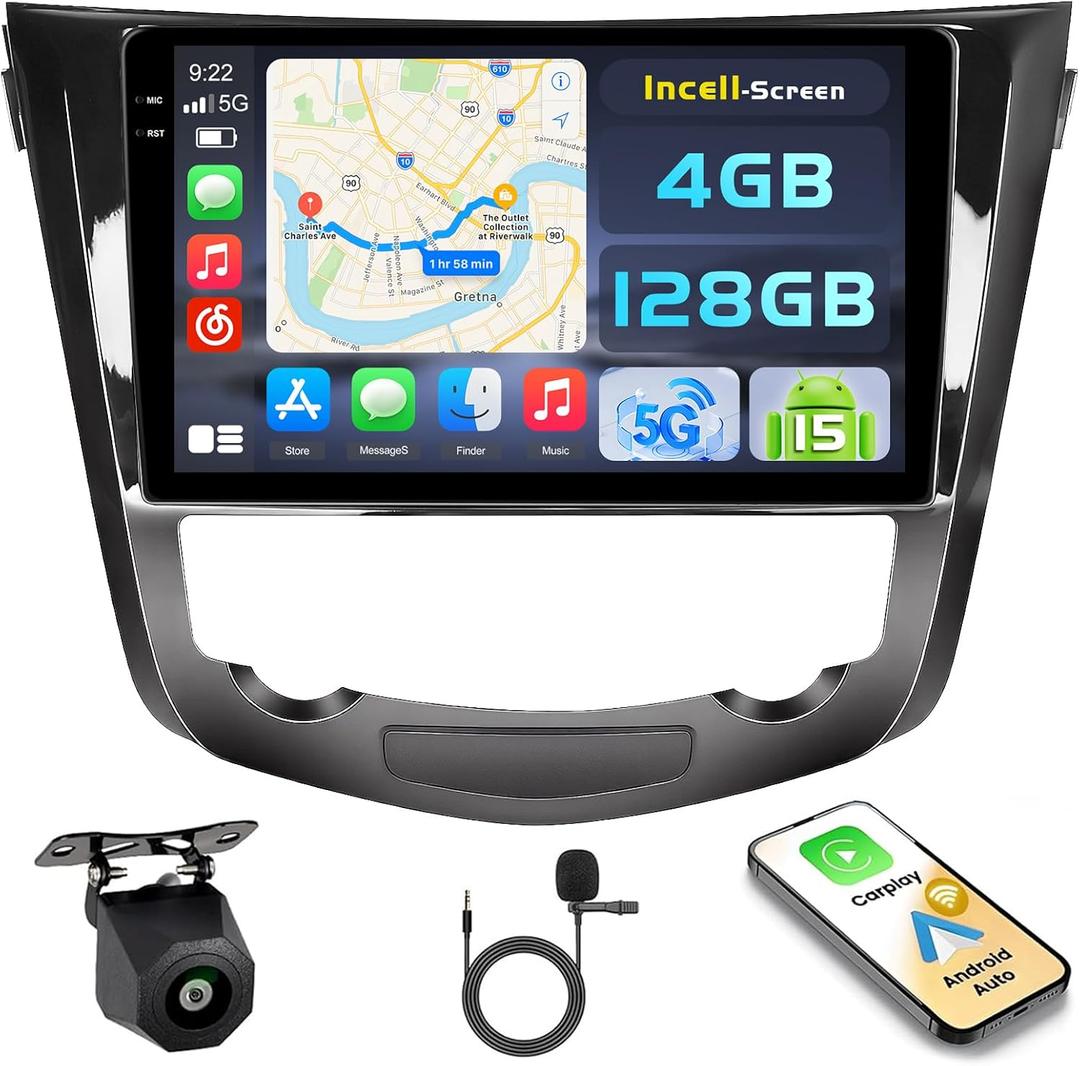 [4+128G] Android 15 Car Stereo for Nissan Rogue X-Trail Qashqai 2014-2018, Hikity 10'' In-Cell Touchscreen Rogue Radio Wireless Carplay Android Auto WiFi/Bluetooth/Mirror Link GPS SWC FM/EQ Backup Cam