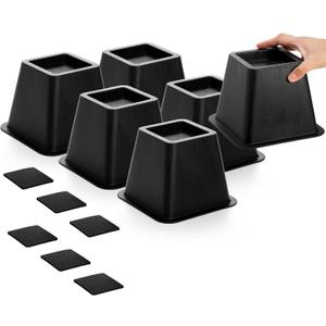 Bed Risers 4 Inch Heavy Duty, 6 Pack Durable Plastic Furniture Lifts, Supports 2200 lbs for Bed, Sofa, Desk, Non-Slip & Stackable Design