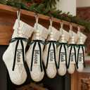 12 Pcs Christmas Stocking Name Tags with Velvet Bow Velvet Beads DIY Personalized Blank Wood Tags Xmas Stocking Hanging Tag for Christmas Tree Home Farmhouse Decor Gift(White Color)