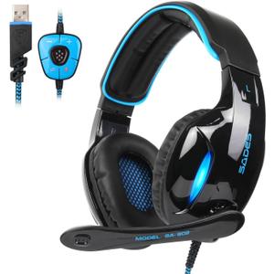 SADES SA902 7.1 USB Surround Sound PC Headsets Over-Ear Gaming Headphones with Microphone LED Light