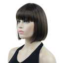 Lydell 8" Straight Short Bob Hair Flat Bangs Cute Central Dot Skin Top Heat Resistant Synthetic Wig in Light Chestnut Brown