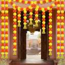 10 Pcs Marigold Garland for Diwali Decoration Pooja Decoration Items Indian 5 Feet Long Artificial Marigold Flowers for Pooj Dia De Los Muertos Varalakshmi Day of The Dead (Orange Yellow)