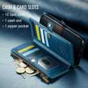 Defencase Compatible with iPhone 17 Pro Case Wallet with RFID Blocking Card Holder for Women Men, Fashion PU Leather Magnetic Snap Flip Zipper Strap Wallet Phone Case for iPhone 17 Pro 6.3", Dark Blue