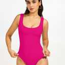 REORIA Women's Sexy Scoop Neck Sleeveless Bodysuit Backless Double Lined Tank Tops (Pink, S)