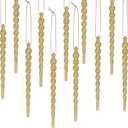 30 Pcs Christmas Plastic Icicle Twisted Plastic Icicle Ornaments Christmas Tree Hanging Decoration and Holiday Xmas Party Wedding Hanging(5.12 Inch,Gold)