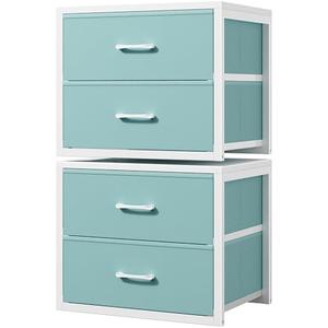 BOLUO Stackable Storage Drawers Closet Organizers and Storage Fabric Blue 2 Drawer Dresser for Bedroom 2 Packs Modern