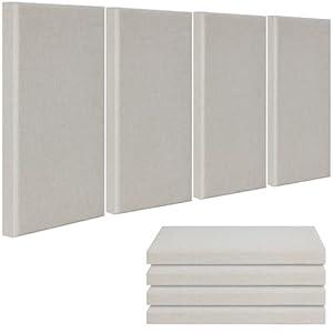 EVENRISING 4 PCS Fabric Acoustic Panels, 24''x12''x2'' Sound Proof Panels for Walls, Acoustic Wall Panels, Self-adhesive Soundproof Wall Panels for Echo Absorption for Home Studio Office (flaxen）