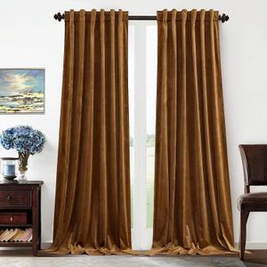 Benedeco Gold Brown Velvet Curtains for Bedroom Window with Back Tab, Super Soft Vintage Luxury Heavy Drapes, Room Darkening Thermal Insulated Curtain for Living Room, W52 by L108 inches, 2 Panels