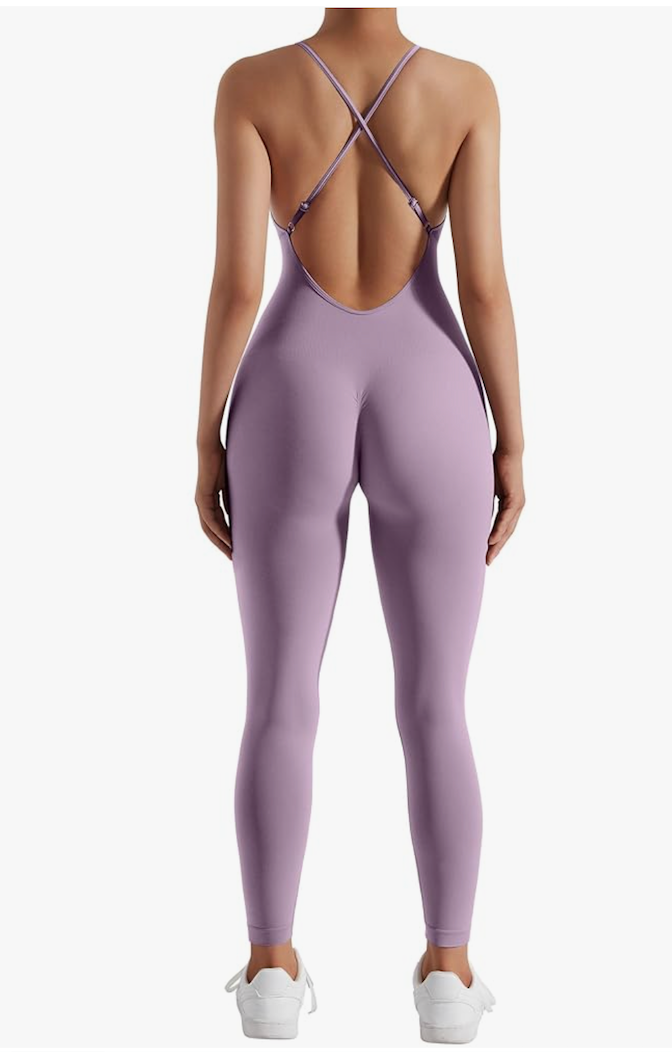 MOOSLOVER Women Strappy Backless One Piece Jumpsuits Tummy Control Padded Workout Rompers, Medium