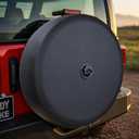 35" Soft Black Tire Cover - Ideal Compatible with Ford Bronco 2021-2025 (Wildtrak/Everglades/All Upgraded) with Backup Camera (Black Grid)