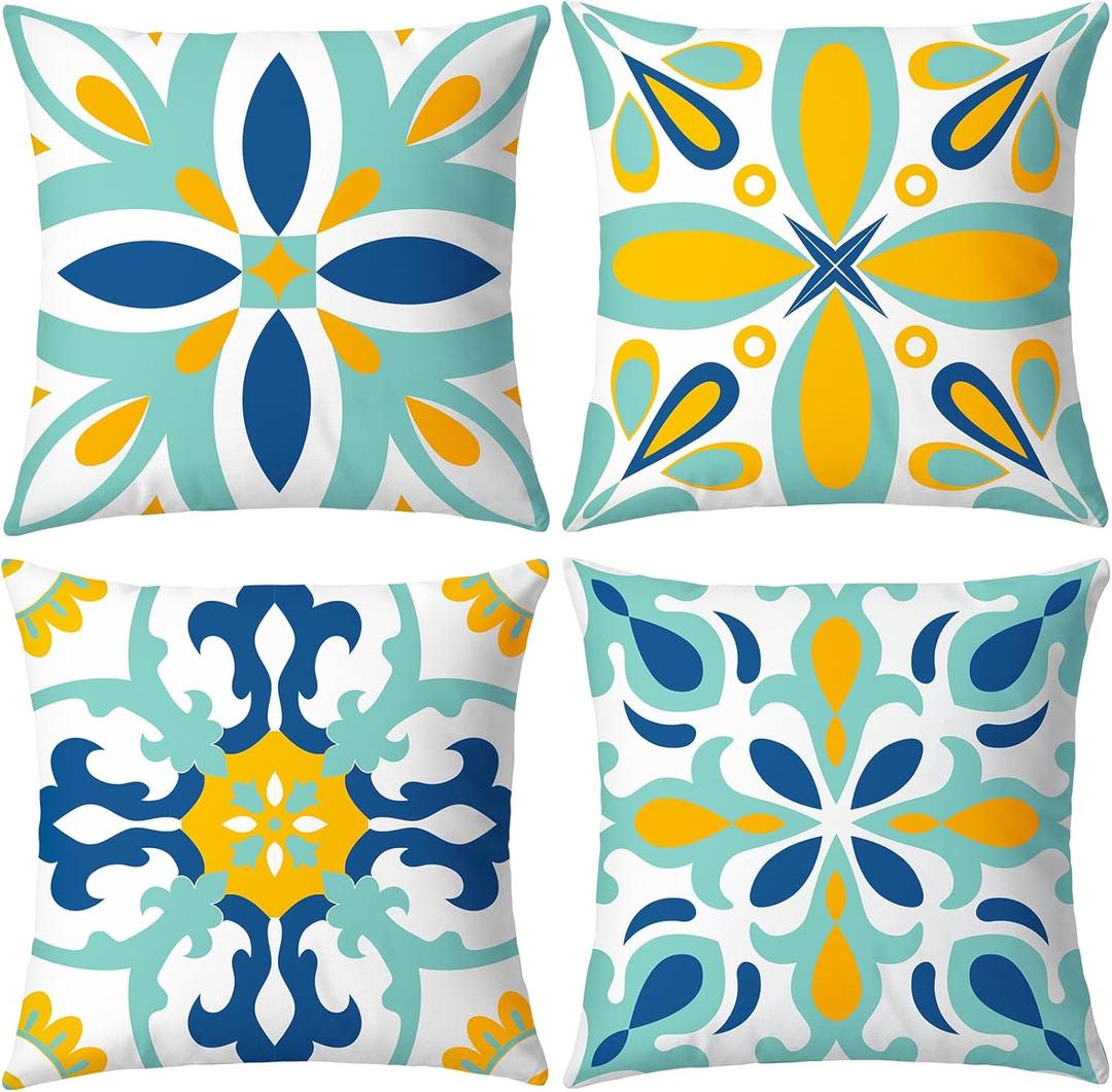 Outdoor Pillow Covers - 4 Pack Outdoor Pillow Covers 18x18 Waterproof PillowCovers for Patio Furniture Decorative Pillowcases (Blue)