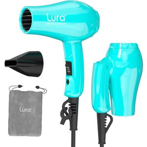 Foldable Travel Hair Dreyr Mini:Dual Voltage Lightweight Blow Dryer with Pouch,1200w Compact Pink Small Hair Dryer for Acrylic Paint Pouring(Turquoise Green)