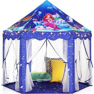 Monobeach Mermaid Princess Tent Girls Blue Large Playhouse Kids Castle Play Tent with Star Lights Gift Toy for Children Indoor and Outdoor Games