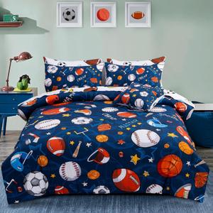 A Nice Night 6Pcs Bed in A Bag Full Sports Microfiber Modern Comforter Set,Navy Rugby Ball Printed Bedding Collections,for Boys Kids Teen