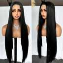 SOKU 13x6 Glueless Lace Front Wigs for Women,32 Inch Long Straight Synthetic Wigs Pre Plucked,Free Part Natural Black Lace Frontal Wigs with Baby Hair,Put On Go Wig Beginner Friendly