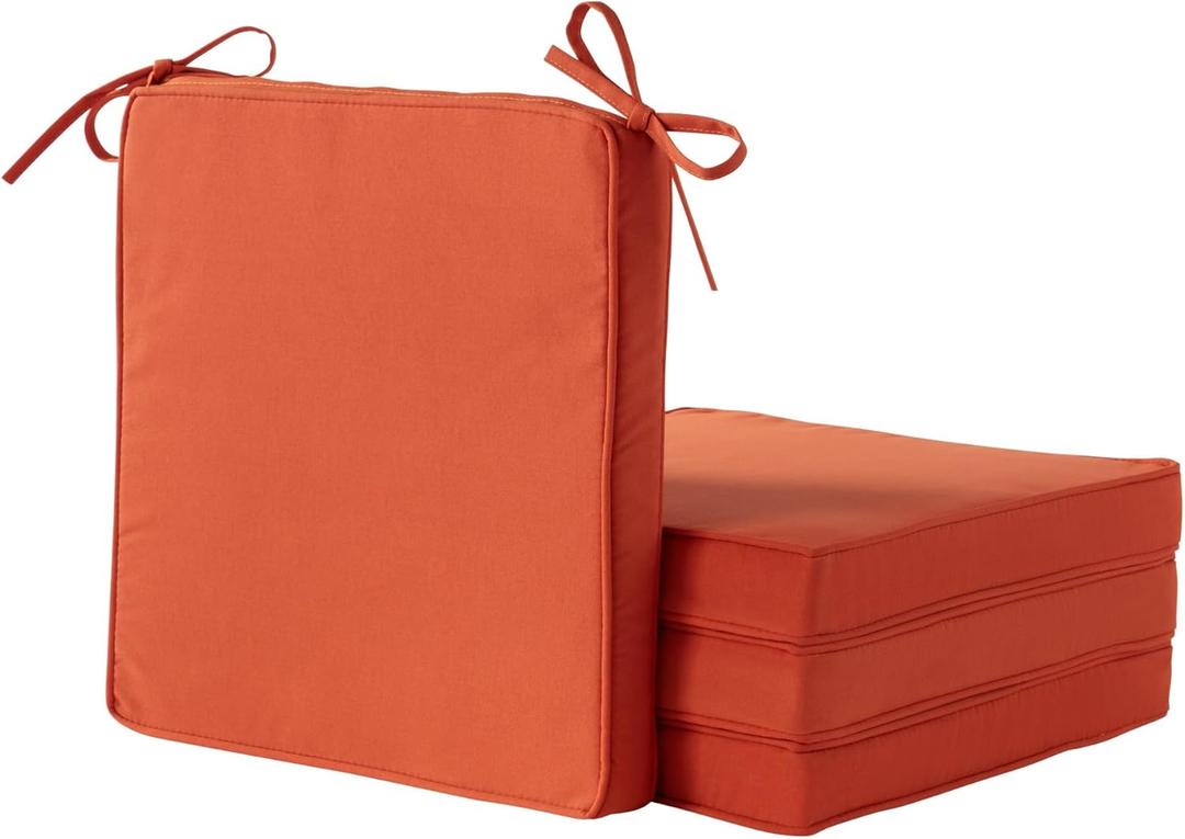 Outdoor 18 inch Square Patio Dining Chair Pads Comfortable Fiber-Filled Seat Cushions with Ties, Reversible Polyester Fabric - Rust, Set of 4