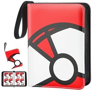 Trading Card Binder 4-Pockets, 400 Pockets Card Holder with 50 Removable Sleeves, Large Capacity & Waterproof Zipper Album Holder for Trading Card Collector, Portable Card Album Book for Card-Red