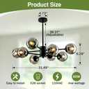 8-Light Sputnik Chandelier Black Mid Century Glass Globe Ceiling Light Fixture Modern Bubble Chandelier for Dining Room Living Room Kitchen Bedroom Farmhouse.