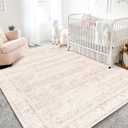 Nursery Rug for Baby Girl,Neutral Blush Pink Boho Cute Floral Foldable Machine Washable Soft Faux Wool Carpet Area Rugs for Living Room Bedroom Dorm Kids Playroom,5x7