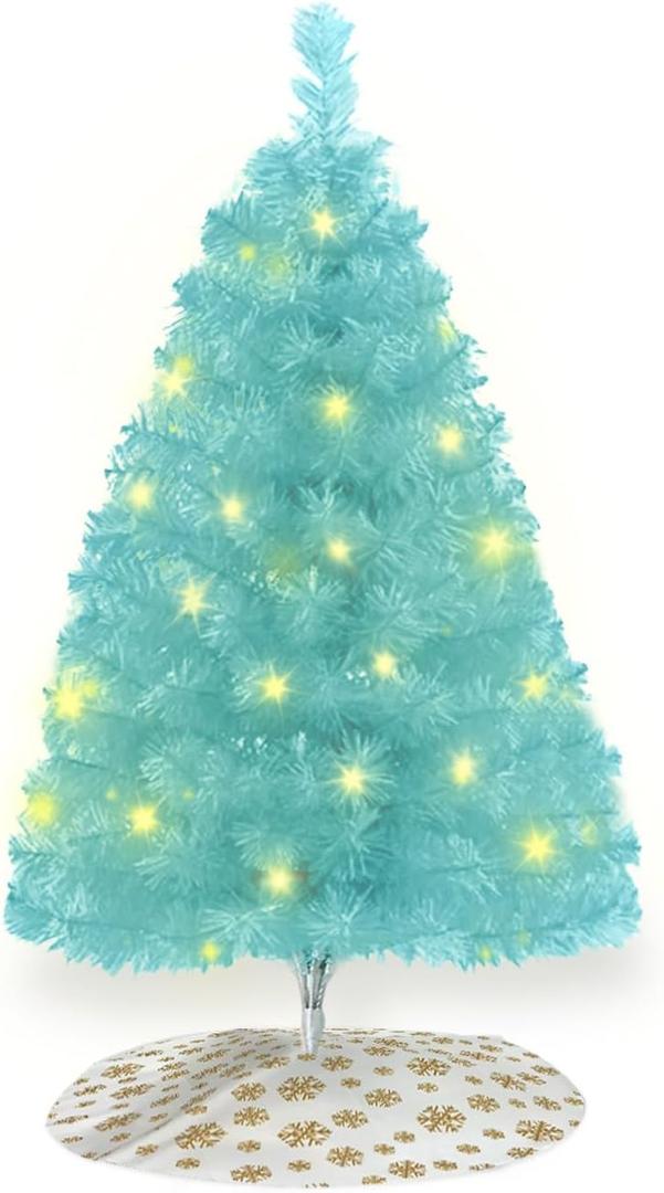 Mini Christmas Tree, 24"/60cm Small Artificial Xmas Tabletop Tree, Desktop Christmas Tree with String Light for Home Office Holiday Decor