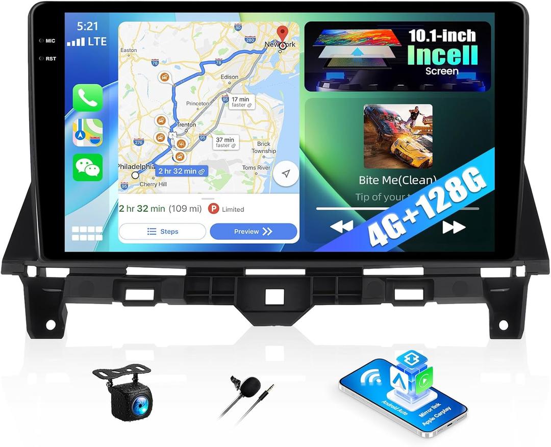 4G+128G Android Car Stereo Radio for Honda Accord 2008 2009 2010 2011 2012 2013 10.1 Inch incell Touch Screen with WiFi Bluetooth Car play Android Auto GPS Navigation Backup Camera SWC FM RDS MIC