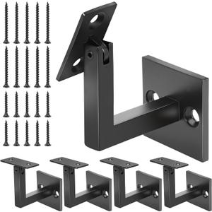 5 x 304 Stainless Adjustable Swivel Handrail Brackets , Matt Black Contemporary Square Stair Brackets for Indoor or Outdoor Staircase