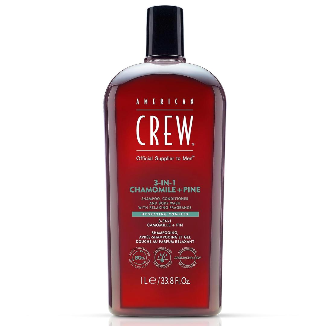 AMERICAN CREW 3-in-1 Chamomile & Pine, Shampoo, Conditioner & Body Wash for Men, Hair Care Gift for Him, Calming and Relaxing Fragrance, 33.8 fl oz