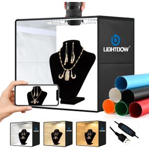 Lightdow 16"x16"x12" Photo Studio Light Box Photography with 120 LEDs (CRI>95), 6 Backdrops - Portable/Dimmable/Versatile Folding Shooting Tents for Toys/Jewelry/Watches/Cosmetics Photography