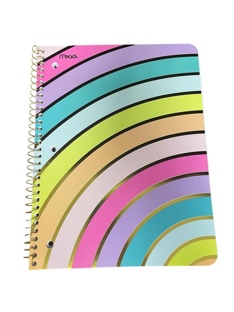 Mead Single Subject Spiral Notebook - 100 Pages - Rainbow with Gold Cover