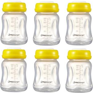 Breastmilk Bottles 6pc Set with Leak Proof Lids, 6.oz 180ml Reusable Wide Neck Bottles Best for Breast Milk Collection & Storage Solution, BPA Free, Fits Spectra & Avent Models